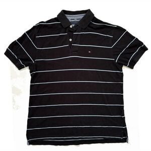 Tommy Hilfiger Mens Stripe Polo Shirt  Size Medium Casual Golf Logo Designer